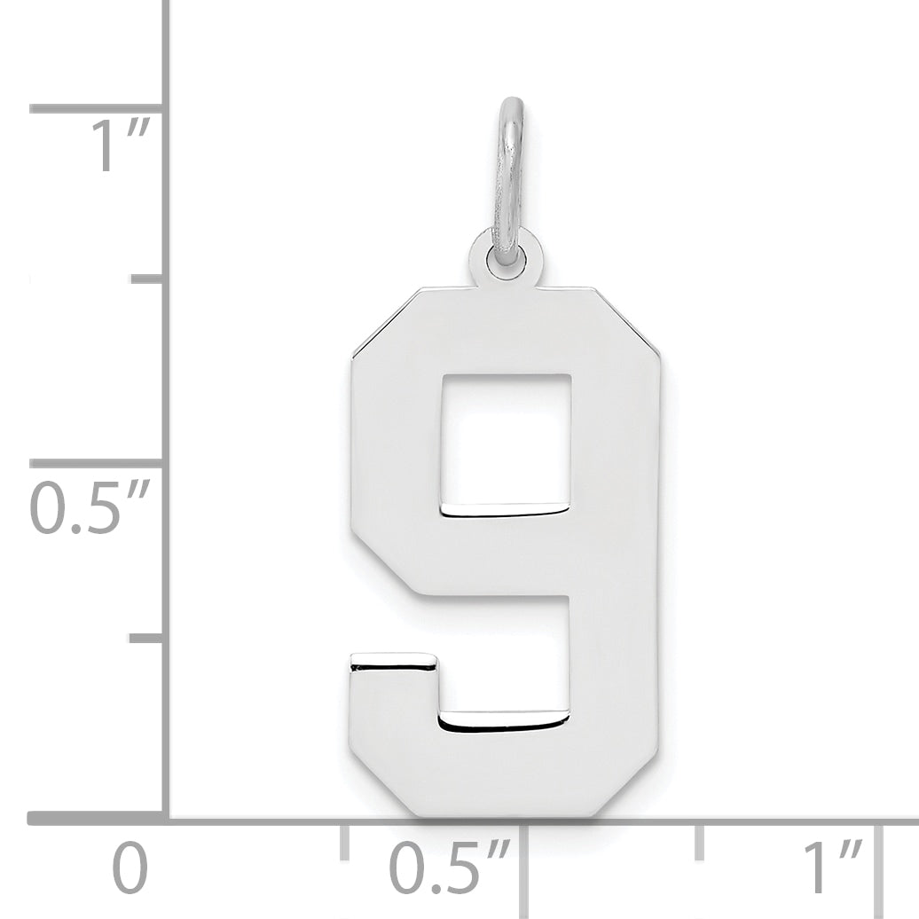 Sterling Silver Silver/Rhodium-Plated Polished Number 9 Charm
