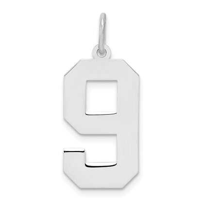 Sterling Silver Silver/Rhodium-Plated Polished Number 9 Charm