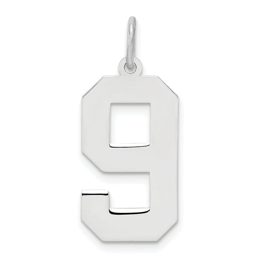 Sterling Silver Silver/Rhodium-Plated Polished Number 9 Charm