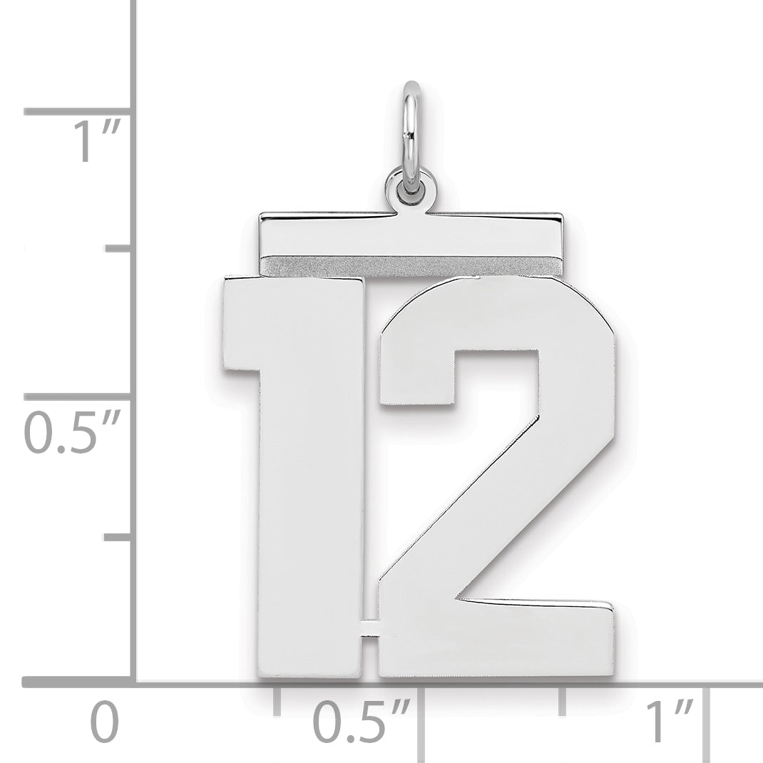 Sterling Silver Silver/Rhodium-Plated Polished Number 12 Charm