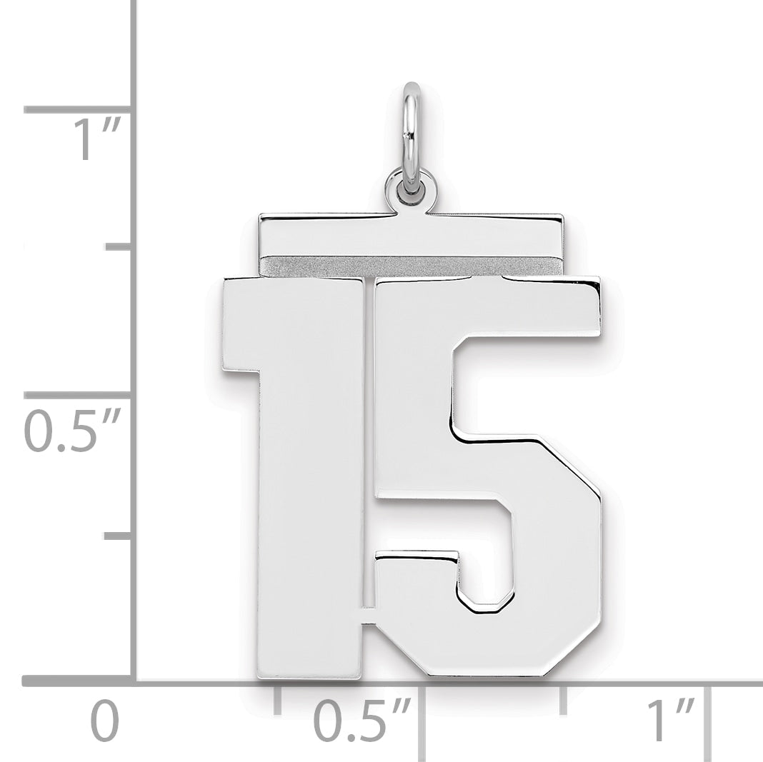 Sterling Silver Silver/Rhodium-Plated Polished Number 15 Charm