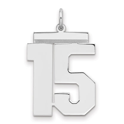Sterling Silver Silver/Rhodium-Plated Polished Number 15 Charm