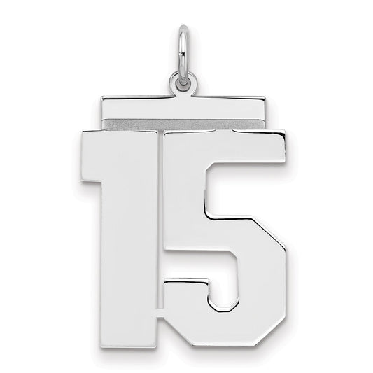 Sterling Silver Silver/Rhodium-Plated Polished Number 15 Charm