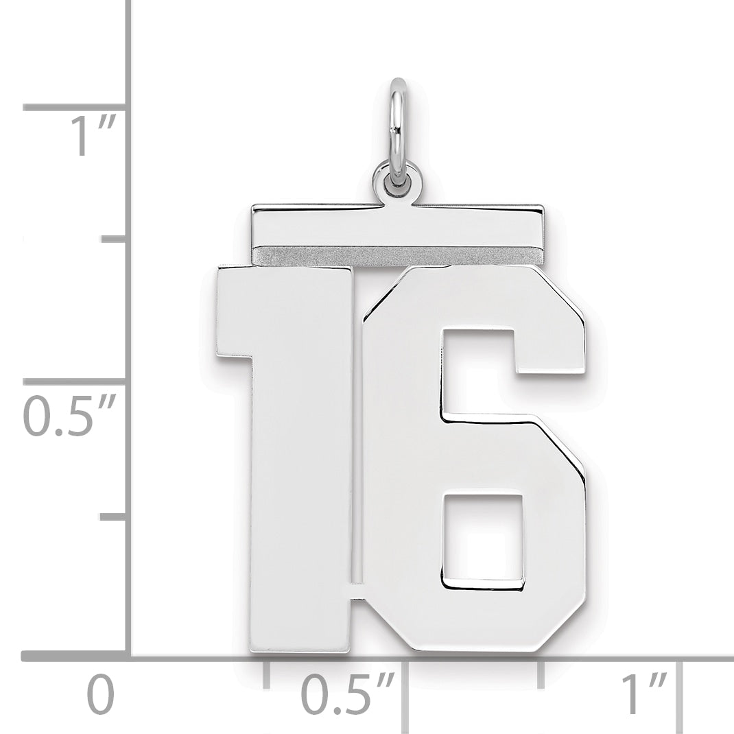 Sterling Silver Silver/Rhodium-Plated Polished Number 16 Charm