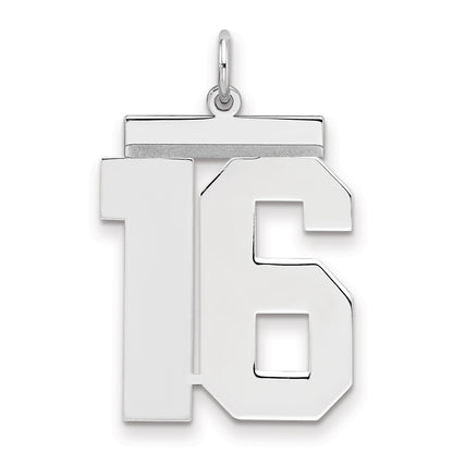 Sterling Silver Silver/Rhodium-Plated Polished Number 16 Charm