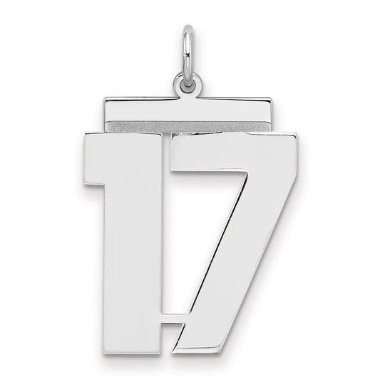 Sterling Silver Silver/Rhodium-Plated Polished Number 17 Charm