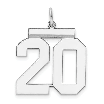 Sterling Silver Silver/Rhodium-Plated Polished Number 20 Charm