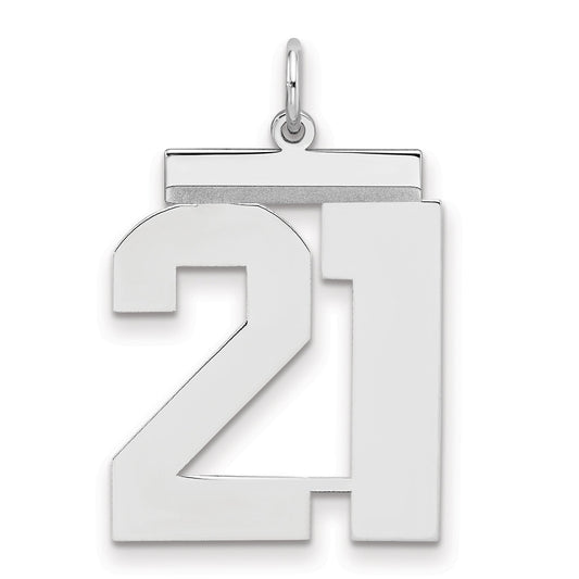 Sterling Silver Silver/Rhodium-Plated Polished Number 21 Charm