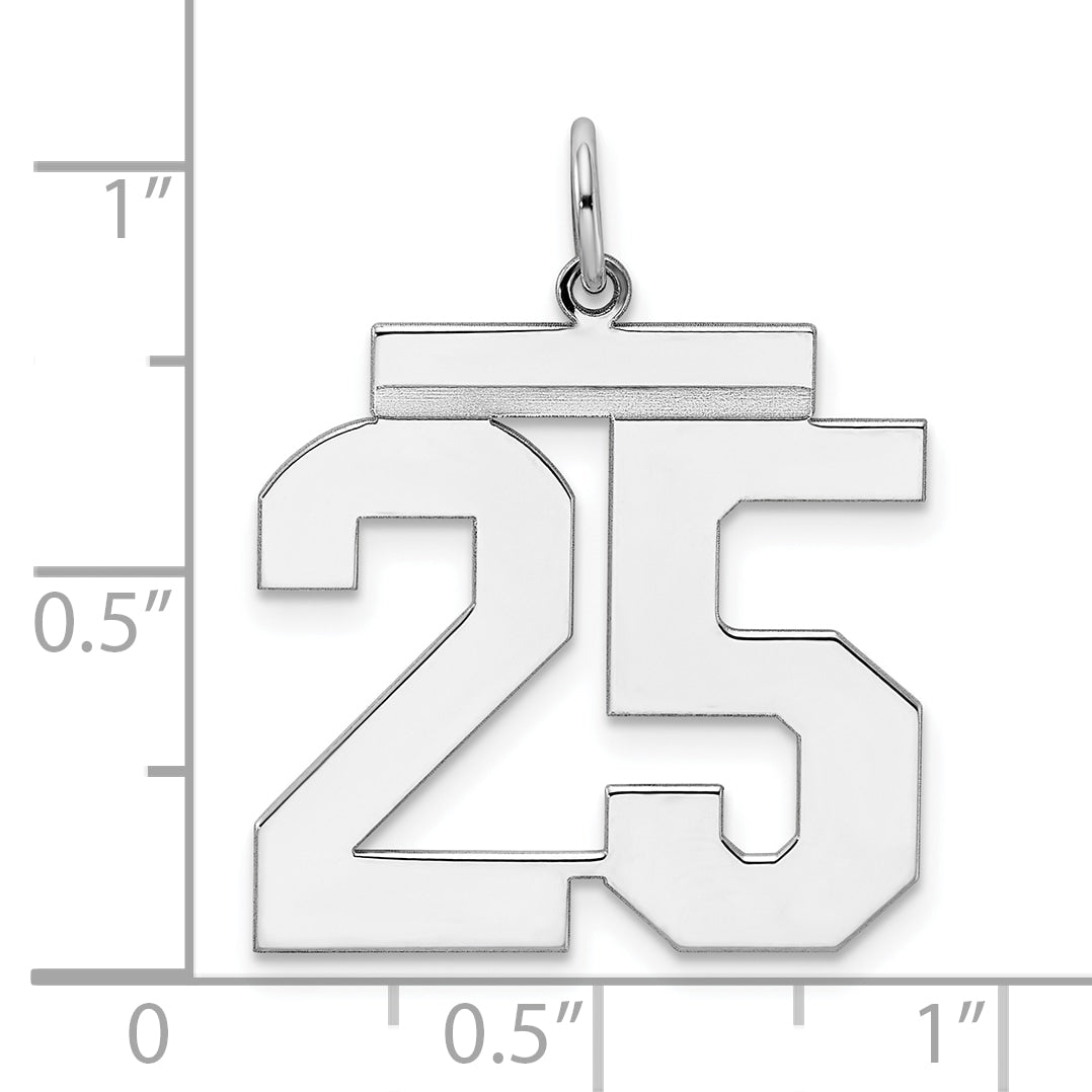 Sterling Silver Silver/Rhodium-Plated Polished Number 25 Charm