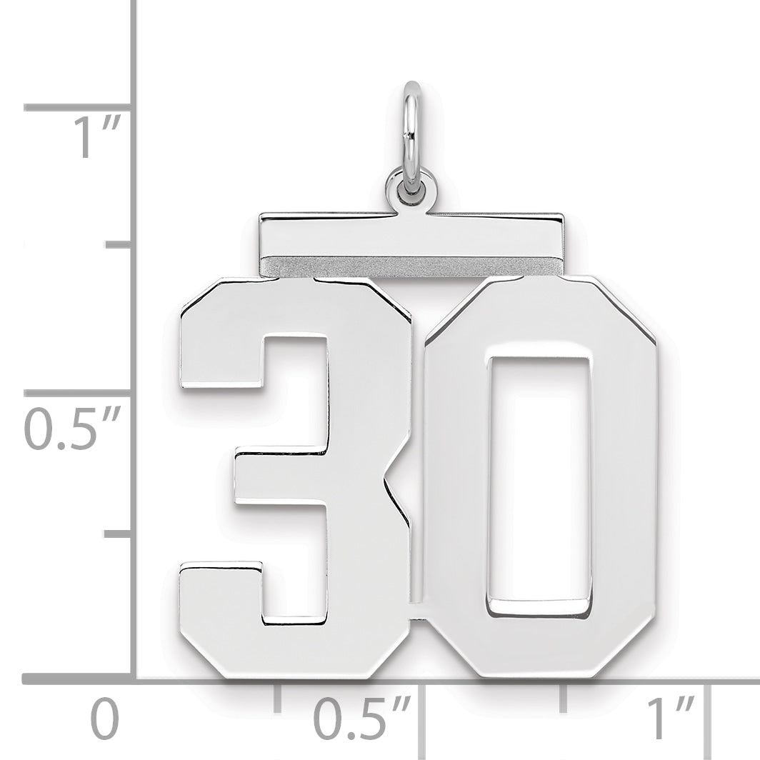 Sterling Silver Silver/Rhodium-Plated Polished Number 30 Charm