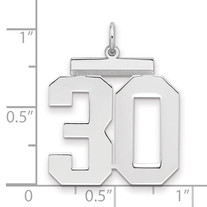 Sterling Silver Silver/Rhodium-Plated Polished Number 30 Charm