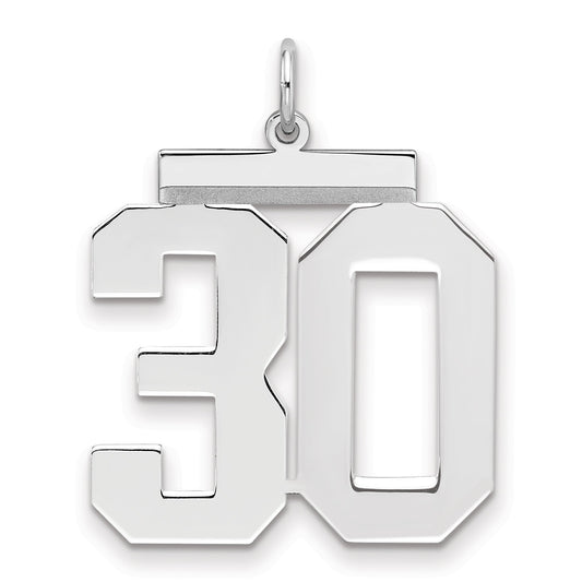 Sterling Silver Silver/Rhodium-Plated Polished Number 30 Charm