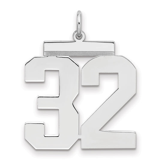 Sterling Silver Silver/Rhodium-Plated Polished Number 32 Charm