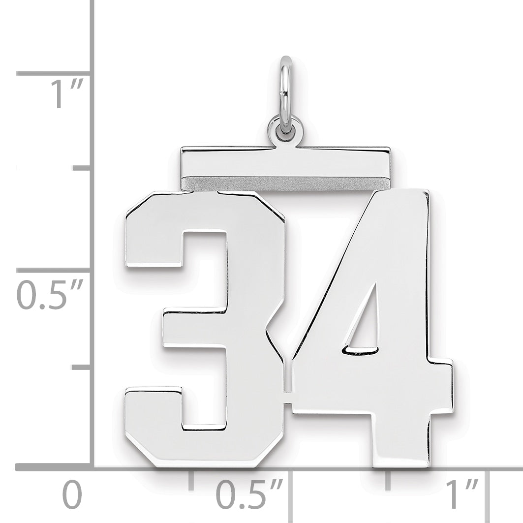 Sterling Silver Silver/Rhodium-Plated Polished Number 34 Charm