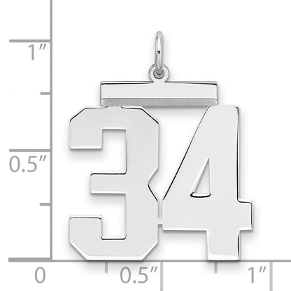 Sterling Silver Silver/Rhodium-Plated Polished Number 34 Charm
