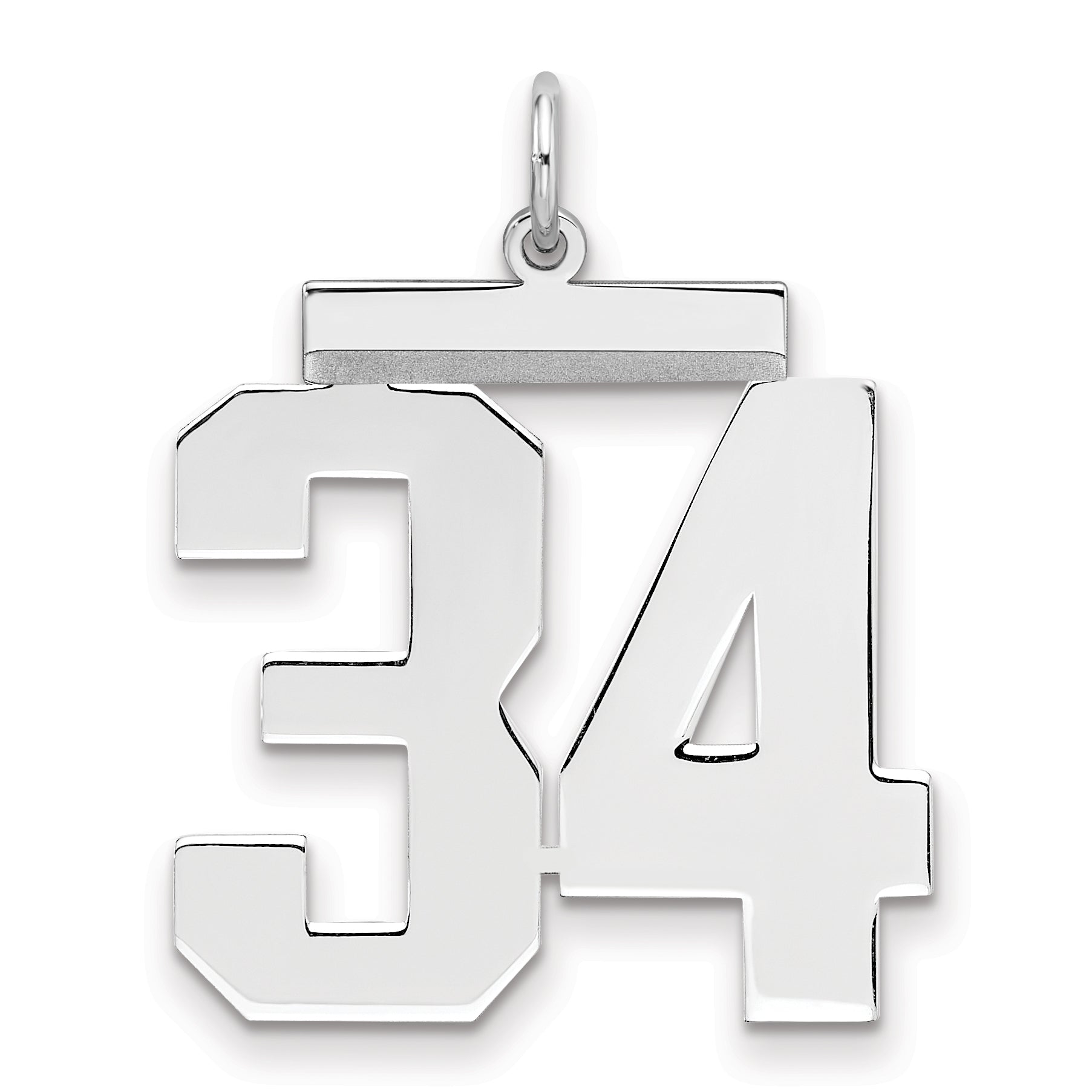 Sterling Silver Silver/Rhodium-Plated Polished Number 34 Charm