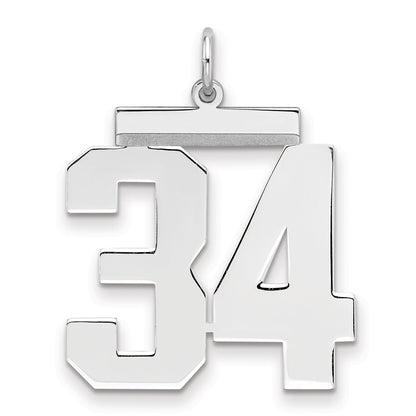 Sterling Silver Silver/Rhodium-Plated Polished Number 34 Charm