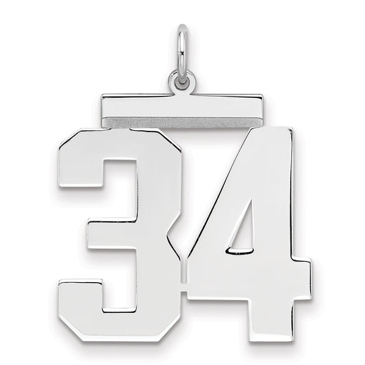Sterling Silver Silver/Rhodium-Plated Polished Number 34 Charm