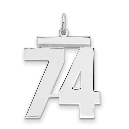 Sterling Silver Silver/Rhodium-Plated Polished Number 74 Charm