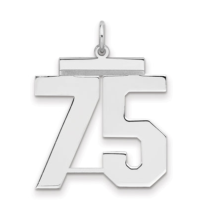 Sterling Silver Silver/Rhodium-Plated Polished Number 75 Charm