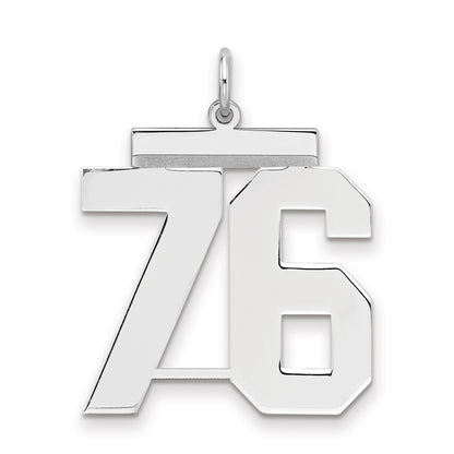 Sterling Silver Silver/Rhodium-Plated Polished Number 76 Charm