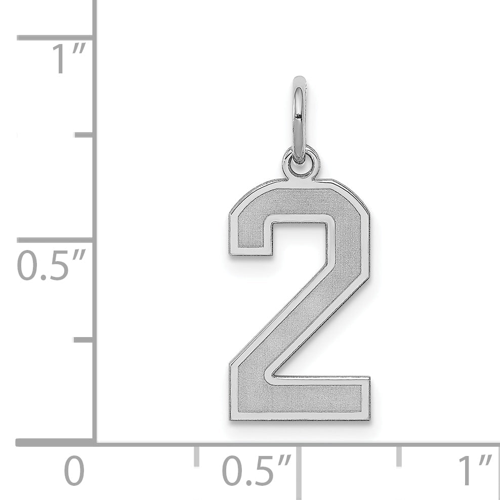 Sterling Silver Silver/Rhodium-Plated Satin Number 2 Charm