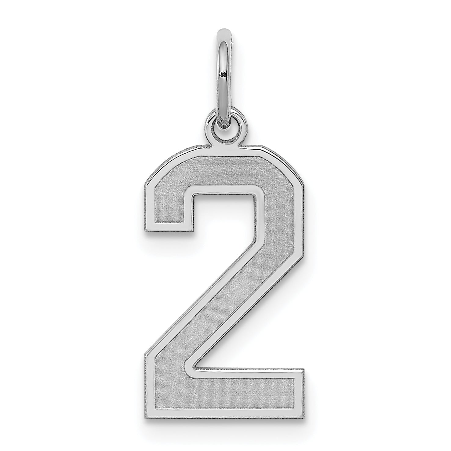 Sterling Silver Silver/Rhodium-Plated Satin Number 2 Charm