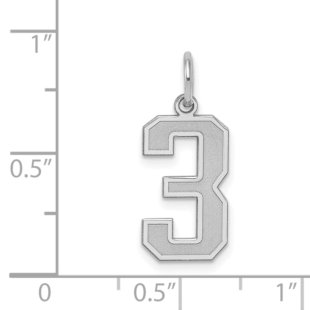 Sterling Silver Silver/Rhodium-Plated Satin Number 3 Charm
