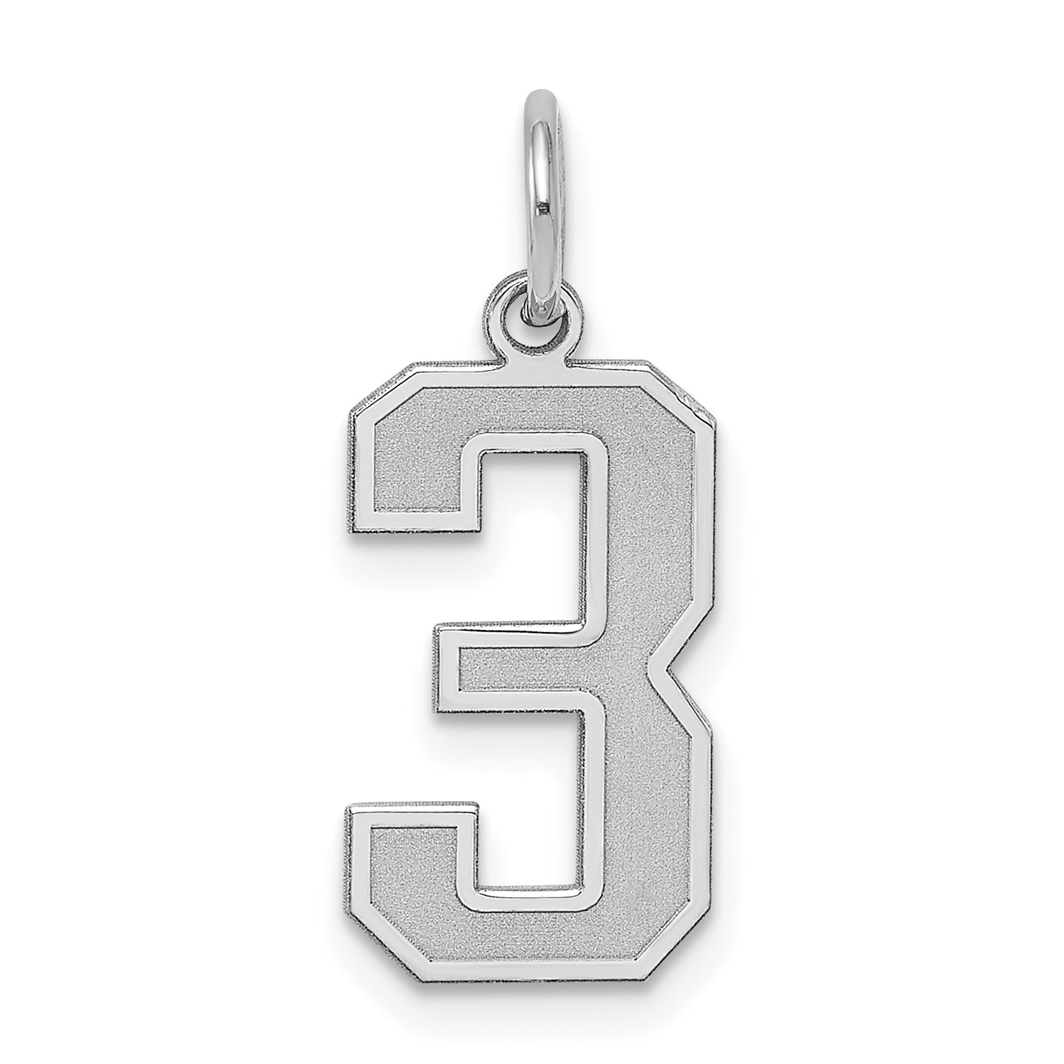 Sterling Silver Silver/Rhodium-Plated Satin Number 3 Charm