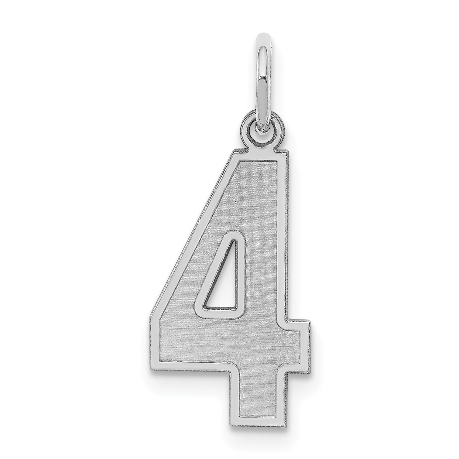 Sterling Silver Silver/Rhodium-Plated Satin Number 4 Charm