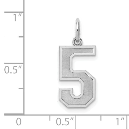 Sterling Silver Silver/Rhodium-Plated Satin Number 5 Charm