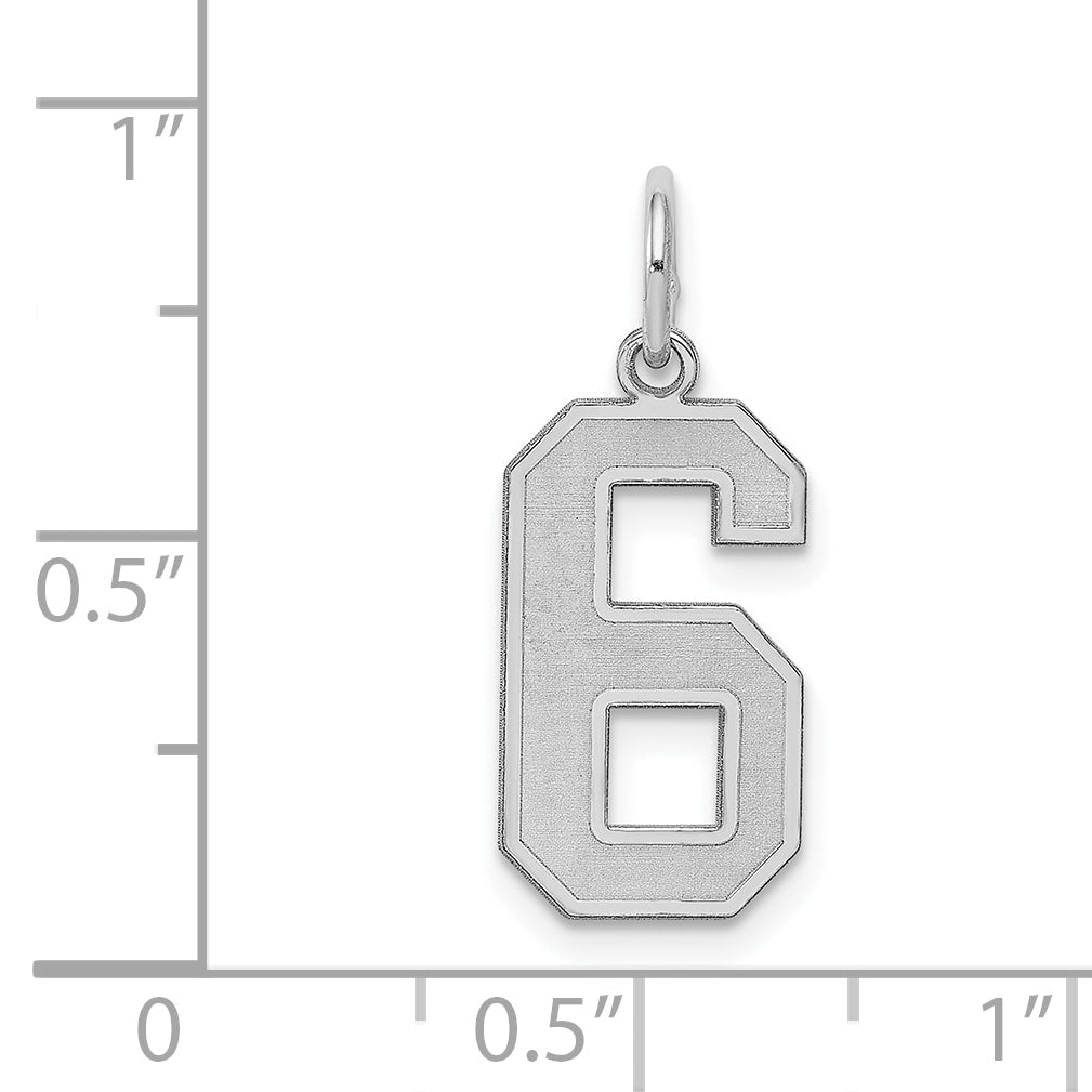 Sterling Silver Silver/Rhodium-Plated Satin Number 6 Charm