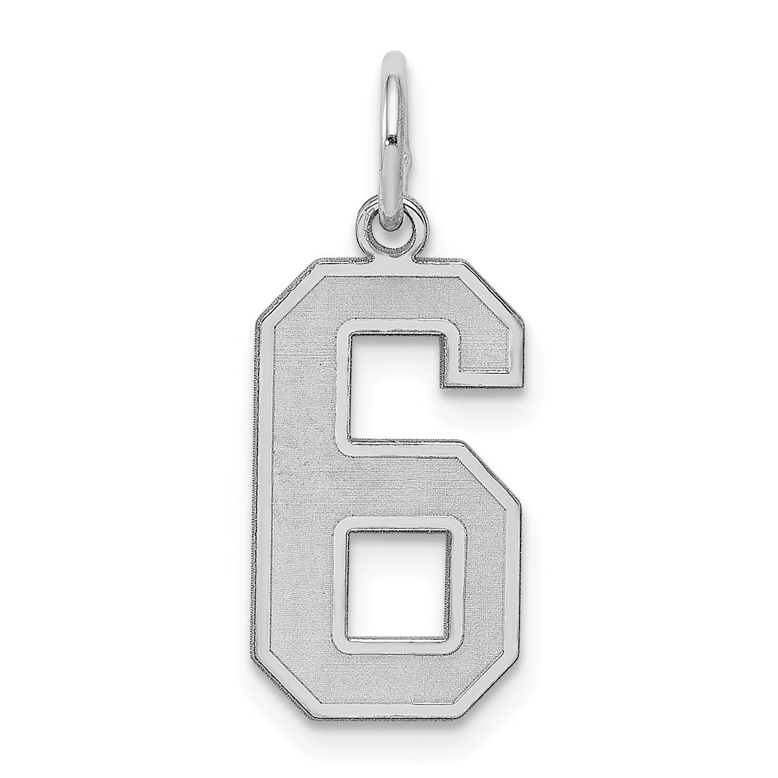 Sterling Silver Silver/Rhodium-Plated Satin Number 6 Charm