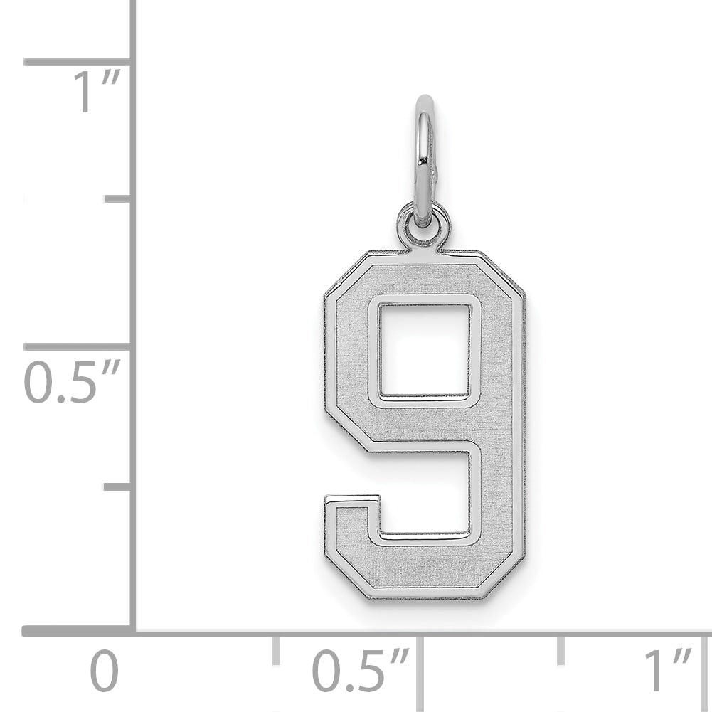 Sterling Silver Silver/Rhodium-Plated Satin Number 9 Charm
