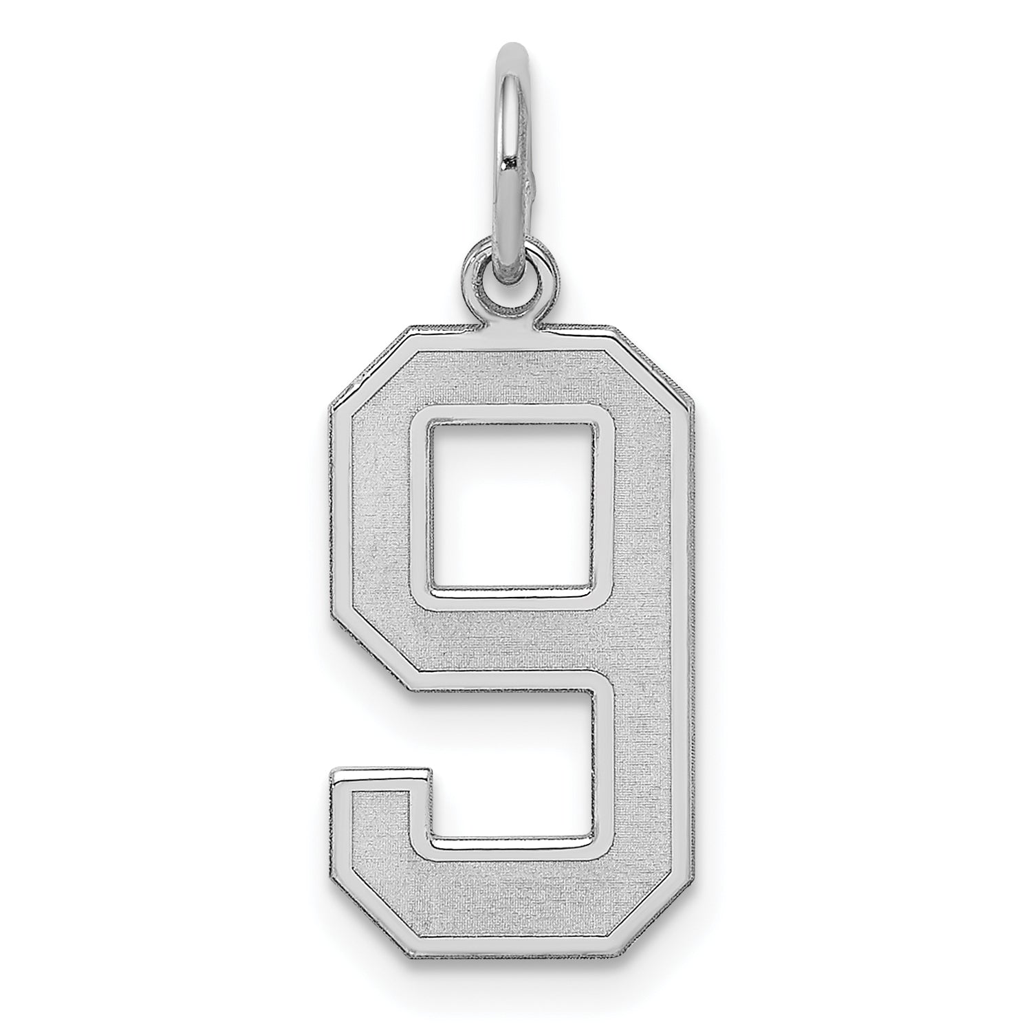 Sterling Silver Silver/Rhodium-Plated Satin Number 9 Charm