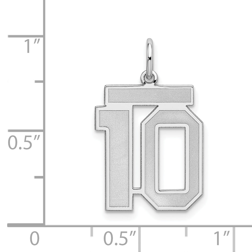 Sterling Silver Silver/Rhodium-Plated Satin Number 10 Charm