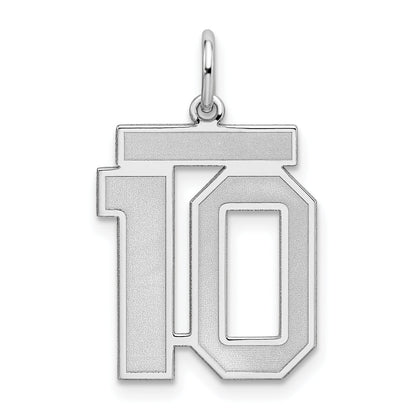 Sterling Silver Silver/Rhodium-Plated Satin Number 10 Charm