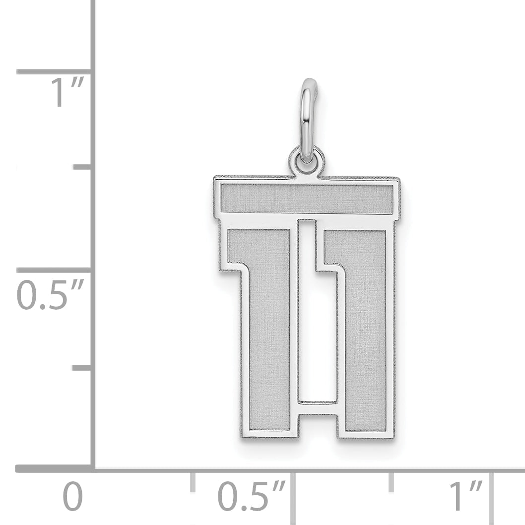 Sterling Silver Silver/Rhodium-Plated Satin Number 11 Charm