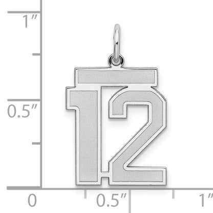 Sterling Silver Silver/Rhodium-Plated Satin Number 12 Charm