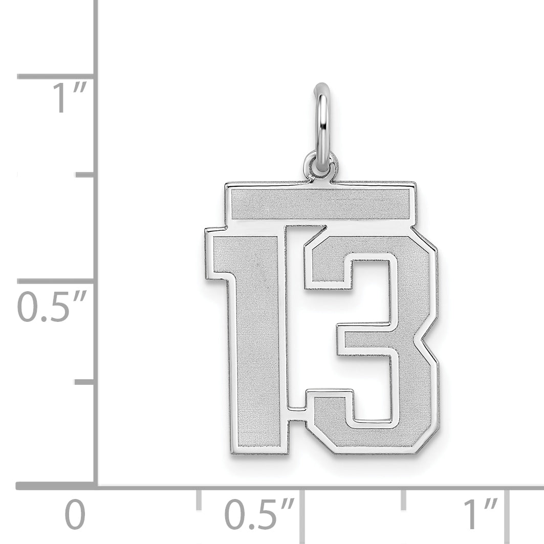 Sterling Silver Silver/Rhodium-Plated Satin Number 13 Charm
