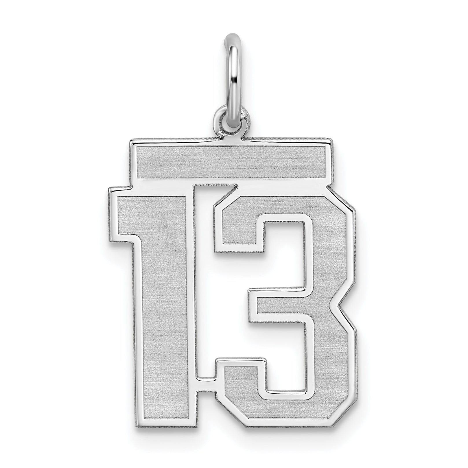 Sterling Silver Silver/Rhodium-Plated Satin Number 13 Charm