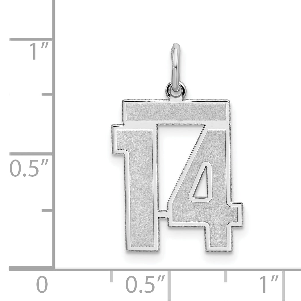 Sterling Silver Silver/Rhodium-Plated Satin Number 14 Charm