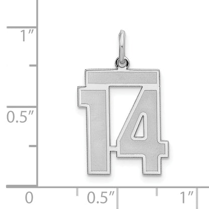 Sterling Silver Silver/Rhodium-Plated Satin Number 14 Charm