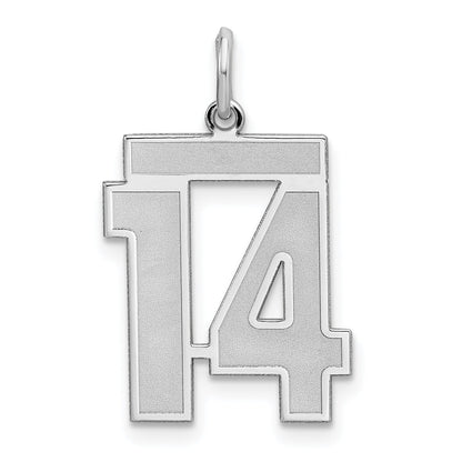 Sterling Silver Silver/Rhodium-Plated Satin Number 14 Charm