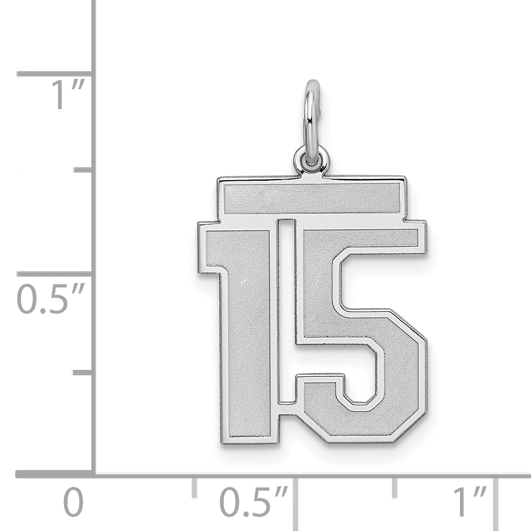 Sterling Silver Silver/Rhodium-Plated Satin Number 15 Charm
