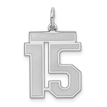 Sterling Silver Silver/Rhodium-Plated Satin Number 15 Charm