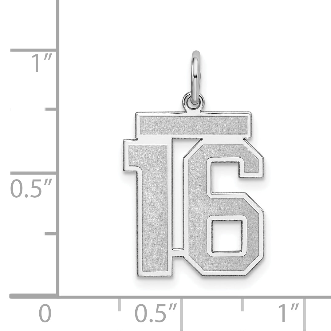 Sterling Silver Silver/Rhodium-Plated Satin Number 16 Charm
