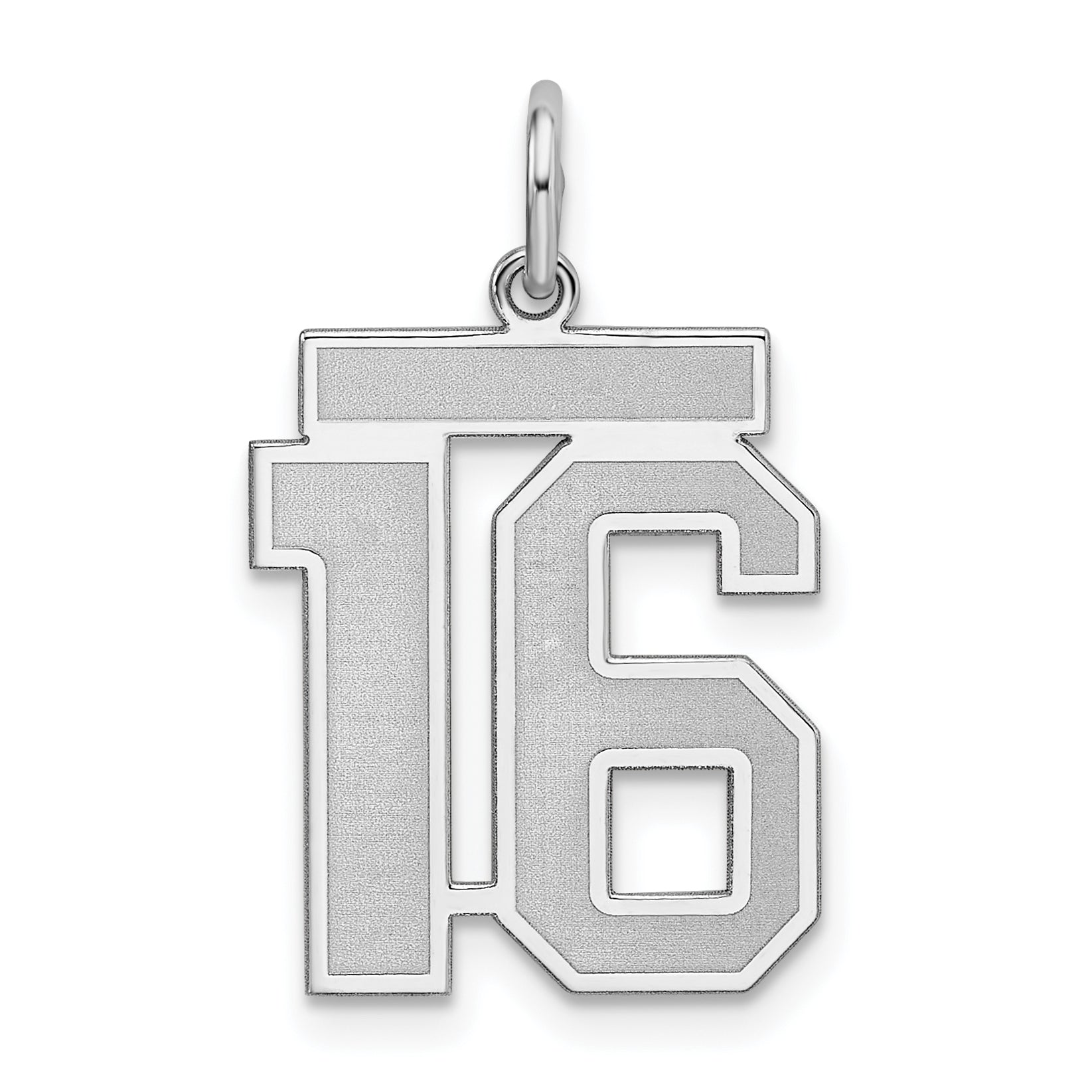 Sterling Silver Silver/Rhodium-Plated Satin Number 16 Charm
