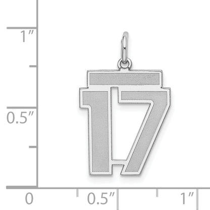 Sterling Silver Silver/Rhodium-Plated Satin Number 17 Charm