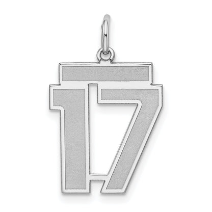 Sterling Silver Silver/Rhodium-Plated Satin Number 17 Charm